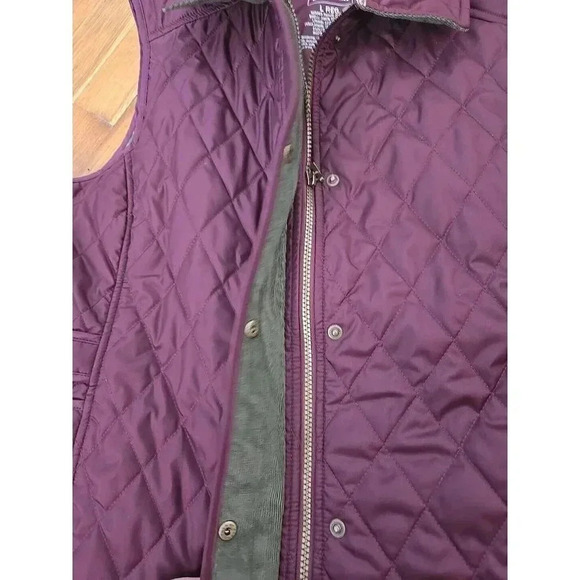 LL Bean Vest Women's Burgundy Quilted Plaid Lined Corduroy Collar Pockets Size L - Picture 2 of 6